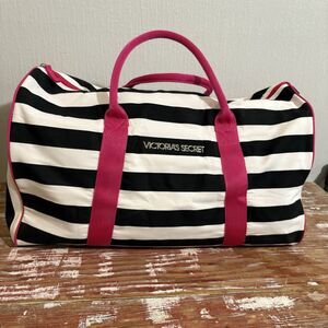 Y2K 2000s Victoria’s Secret Pink Duffle Bag Weekender Black White Stripe Strap